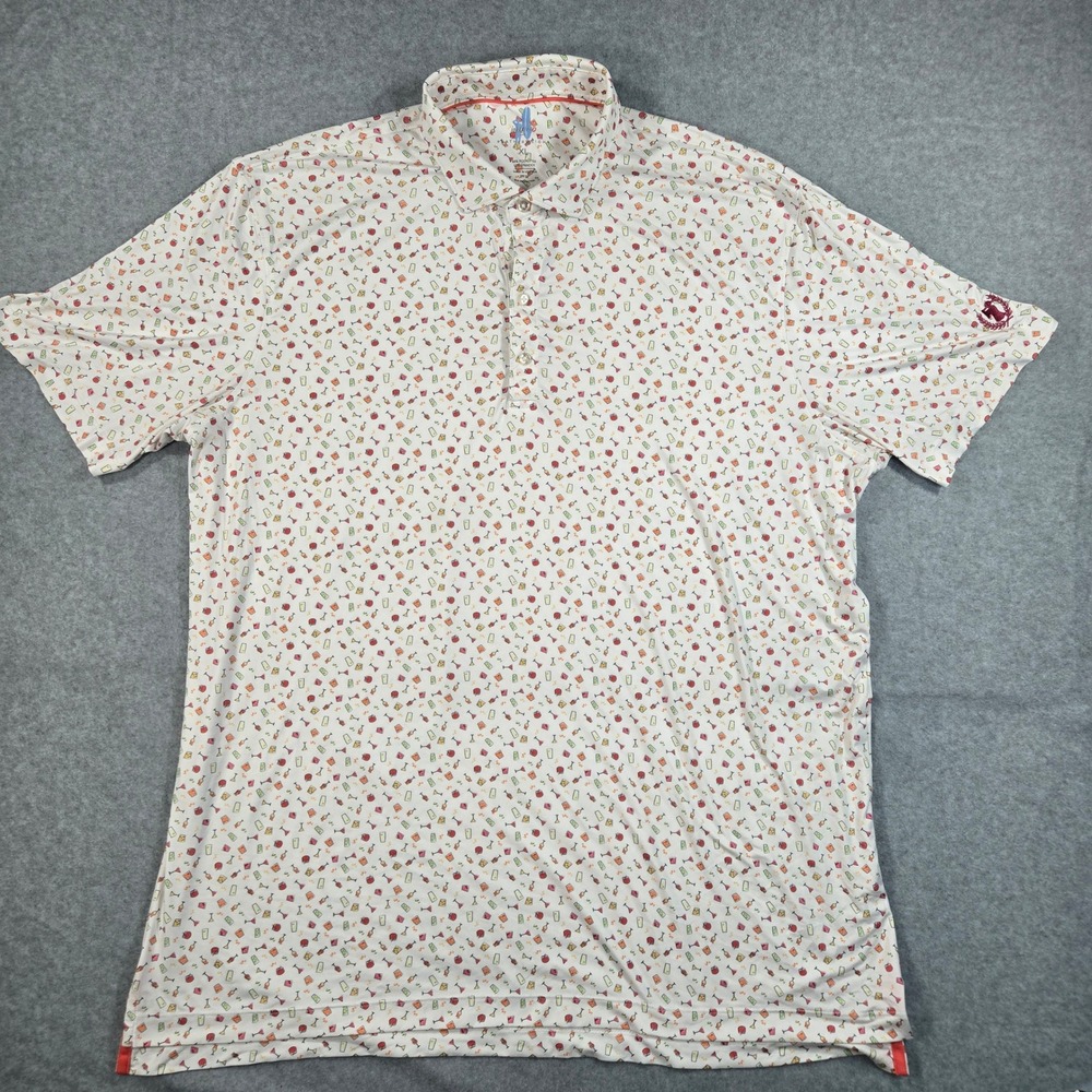 Johnnie-O Featherweight Polo Shirt Mens XL Shaken Cocktail Print White UPF 50